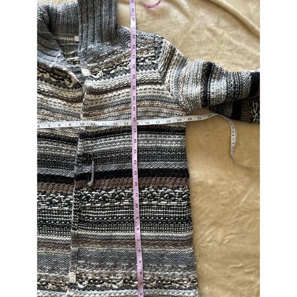 J Jill XS Open Front Knit Cardigan Sweater Gray Brown Striped Shawl Collar - Picture 4 of 5